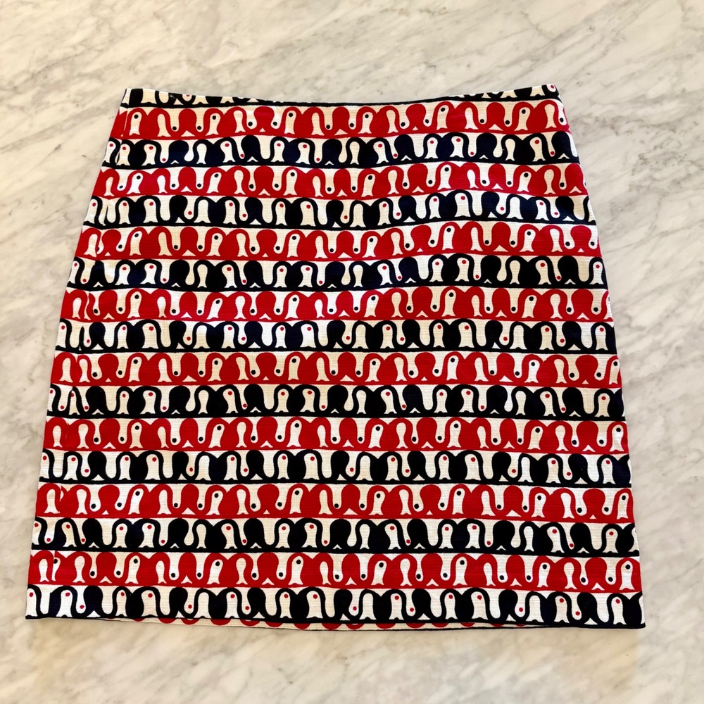 Talbots Retro Abstract Print Pencil Skirt‎ Red Navy Ivory Size 10